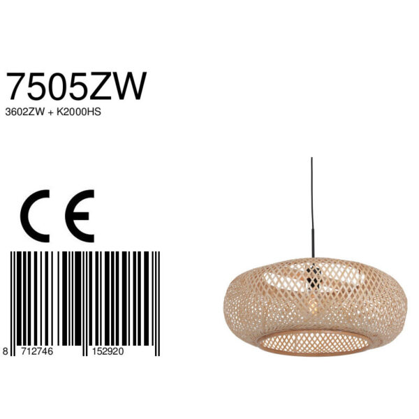 Steinhauer Ikaro hanglamp – In hoogte verstelbaar – E27 (grote fitting) – beuken en zwart - Image 4