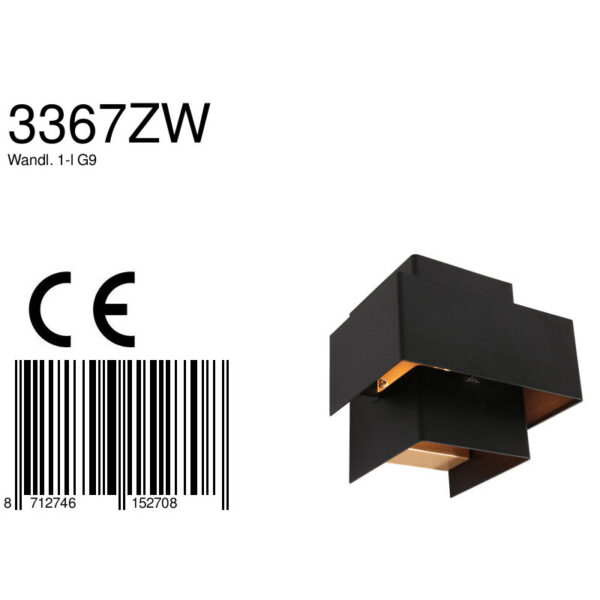 Steinhauer Muro wandlamp - 2700K - 300L - 3W - 12,5 cm diep - met gouden binnenzijde - zwart - Image 6