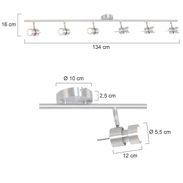 Steinhauer Natasja plafondspot - zeslichts - inclusief LED GU10 lichtbronnen - 134 cm breed - staal - Image 5