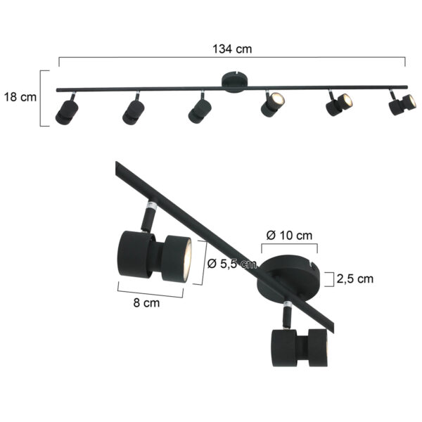 Steinhauer Natasja plafondlamp - zeslichts - LED - 134 cm breed - draai- en kantelbaar - zwart - Afbeelding 5