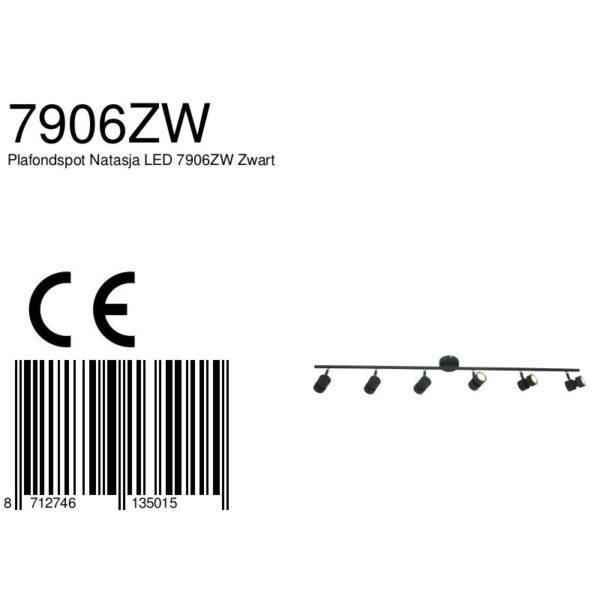 Steinhauer Natasja plafondlamp - zeslichts - LED - 134 cm breed - draai- en kantelbaar - zwart - Afbeelding 6