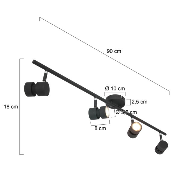 Steinhauer Natasja plafondlamp - vierlichts - LED - 90 cm breed - draai- en kantelbaar - zwart - Image 6