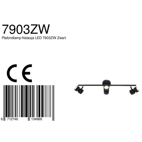 Steinhauer Natasja plafondlamp - drielichts - LED - 68 cm breed - draai- en kantelbaar - zwart - Image 6