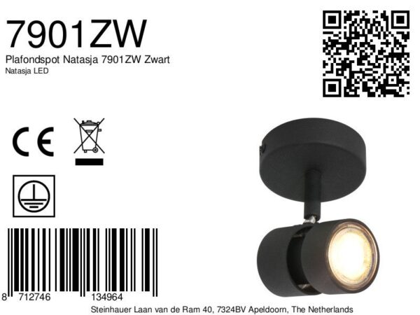 Steinhauer Natasja plafondspot - rond - incl. LED GU10 - draai- en kantelbaar - zwart - Image 6
