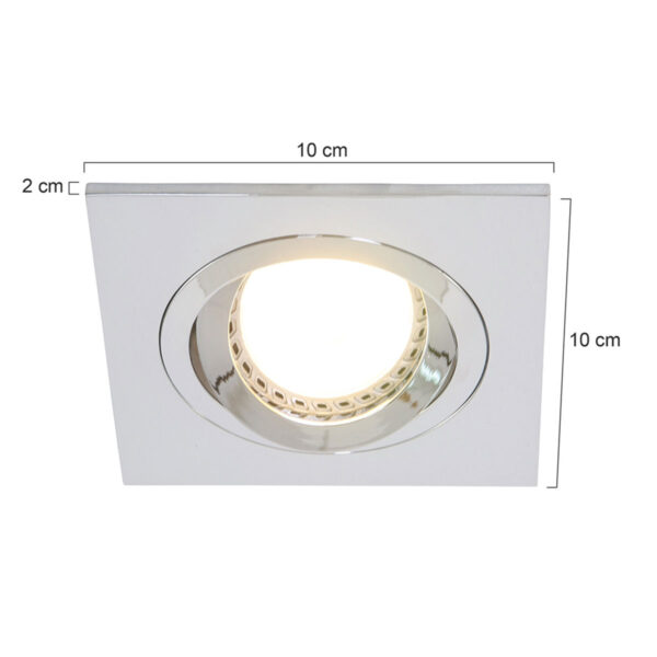 Mexlite Square inbouwspot - vierkant - 10x10 cm - draai- en kantelbaar - GU10 - chroom - Afbeelding 5