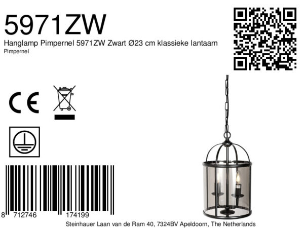 Steinhauer Pimpernel hanglamp –– smokeglas en zwart - Image 6