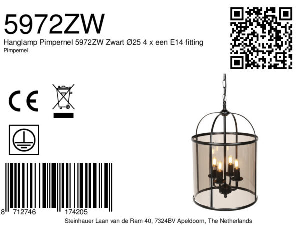 Steinhauer Pimpernel hanglamp –– smokeglas en zwart - Image 8
