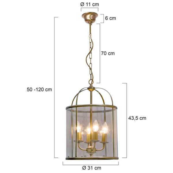 Steinhauer Pimpernel hanglamp - lantaarn - Ø32 cm - 4 lichts - brons en glas - Image 7