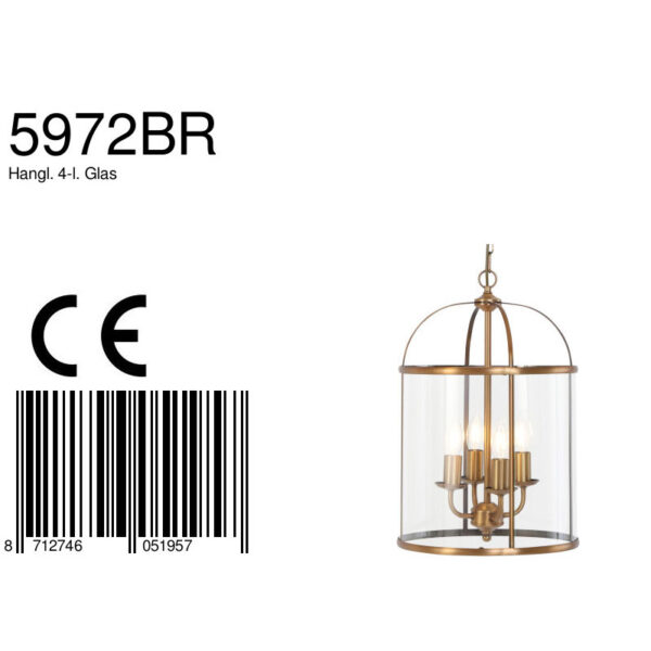 Steinhauer Pimpernel hanglamp - lantaarn - Ø32 cm - 4 lichts - brons en glas - Image 8