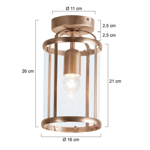 Steinhauer Pimpernel plafondlamp - lantaarn - Ø 16 cm - 26 cm hoog - E27 - brons - Afbeelding 5