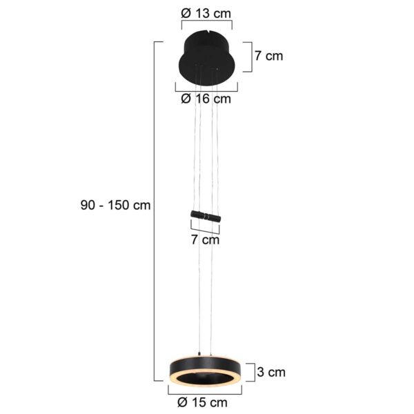 Steinhauer Piola hanglamp – ø 16 cm – In hoogte verstelbaar – Ingebouwd (LED) – metaal - Image 6