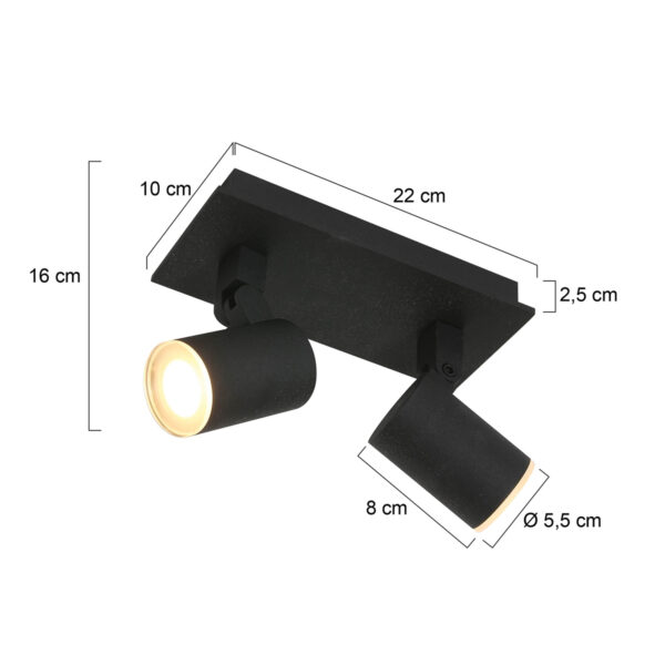 Steinhauer Noirs opbouwspot - tweelichts - incl. LED GU10 - kantelbaar - zwart - Image 5