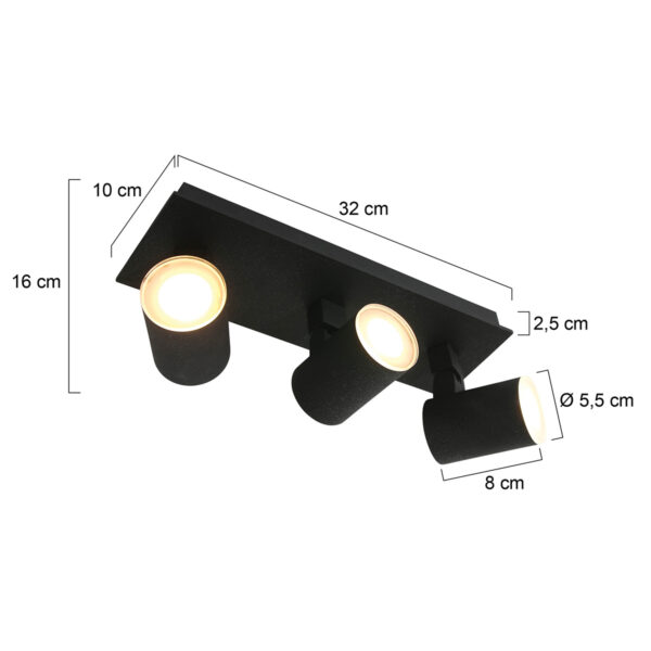 Steinhauer Noirs opbouwspot - drielichts - incl. LED GU10 - kantelbaar - zwart - Image 7