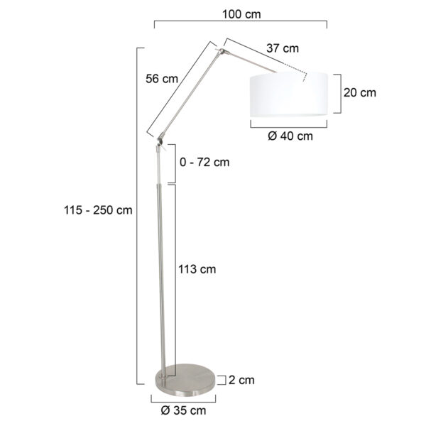 Steinhauer Prestige Chic vloerlamp - knikarm - met lampenkap - Ø40 cm - staal met wit chintz - Image 5