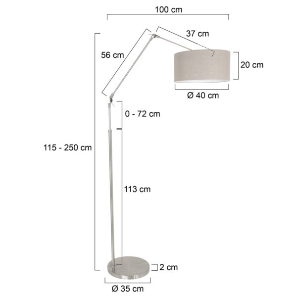 Steinhauer Prestige Chic vloerlamp - knikarm - met lampenkap - Ø40 cm - staal met beige - Image 5