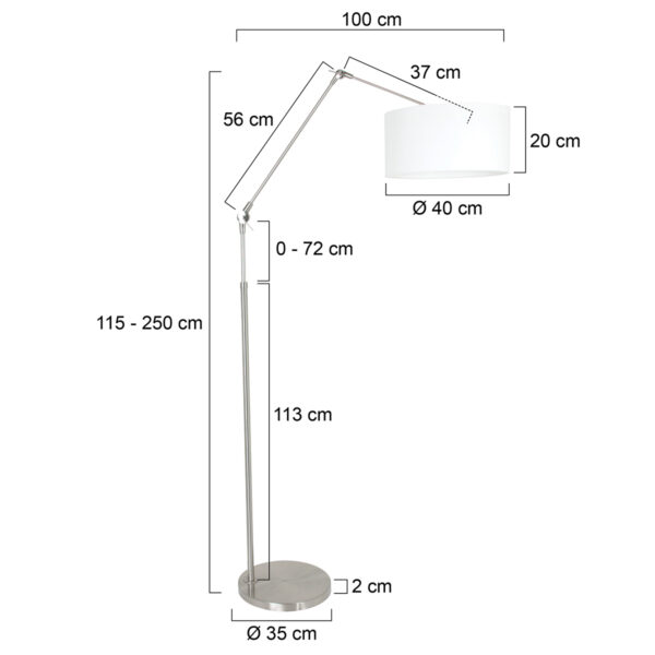 Steinhauer Prestige Chic vloerlamp - knikarm - met lampenkap - Ø40 cm - staal met wit linnen - Image 5