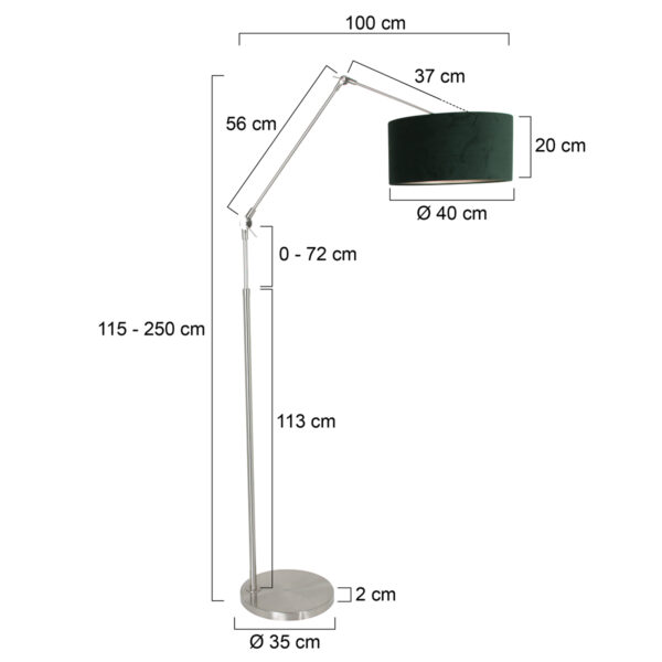 Steinhauer Prestige Chic vloerlamp - knikarm - met lampenkap - Ø40 cm - staal met groen - Image 5