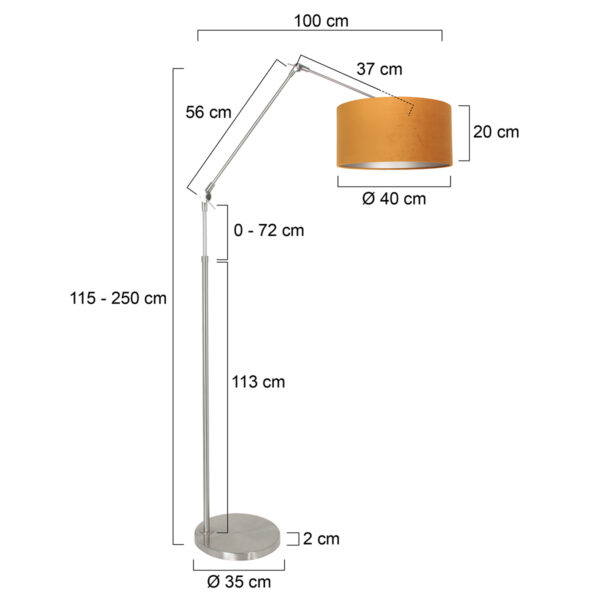 Steinhauer Prestige Chic vloerlamp - knikarm - met lampenkap - Ø40 cm - staal met okergeel - Image 5