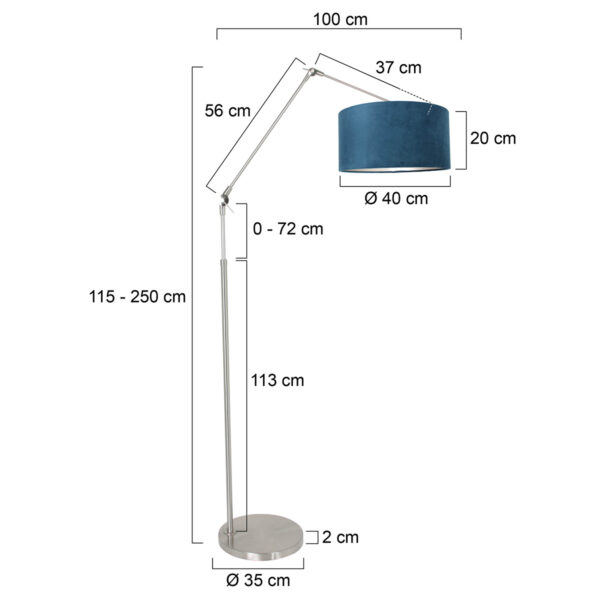 Steinhauer Prestige Chic vloerlamp - knikarm - 250 cm hoog - verstelbaar - staal met blauwe kap - Image 5