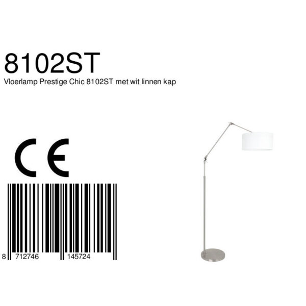 Steinhauer Prestige Chic vloerlamp - knikarm - met lampenkap - Ø40 cm - staal met wit linnen - Image 6