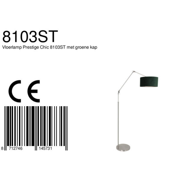 Steinhauer Prestige Chic vloerlamp - knikarm - met lampenkap - Ø40 cm - staal met groen - Image 6