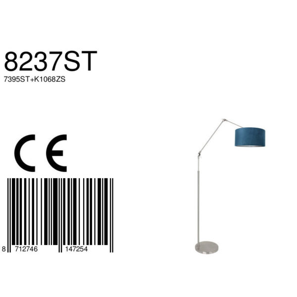 Steinhauer Prestige Chic vloerlamp - knikarm - 250 cm hoog - verstelbaar - staal met blauwe kap - Image 6