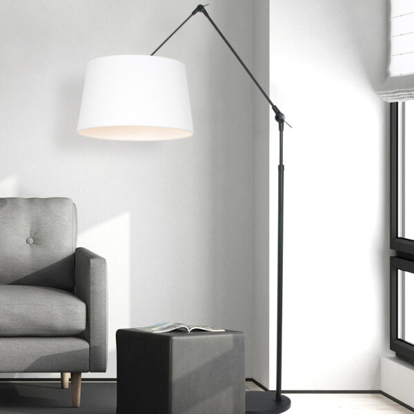 Steinhauer Prestige Chic vloerlamp - knikarm - verstelbaar - 250 cm hoog - mat zwart wit linnen kap - Image 2