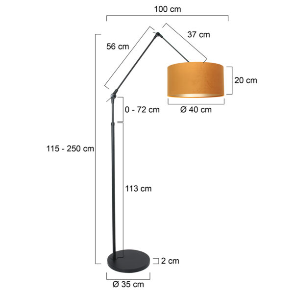 Steinhauer Prestige Chic vloerlamp - met okergele kap - verstelbaar - 250 cm hoog - zwart - Image 5
