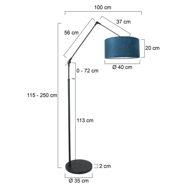 Steinhauer Prestige Chic vloerlamp - knikarm - 250 cm hoog - verstelbaar - zwart met blauwe kap - Image 5
