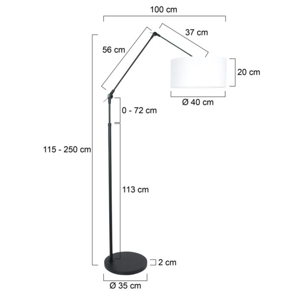 Steinhauer Prestige Chic vloerlamp - met witte kap - verstelbaar - 250 cm hoog - zwart - Image 5