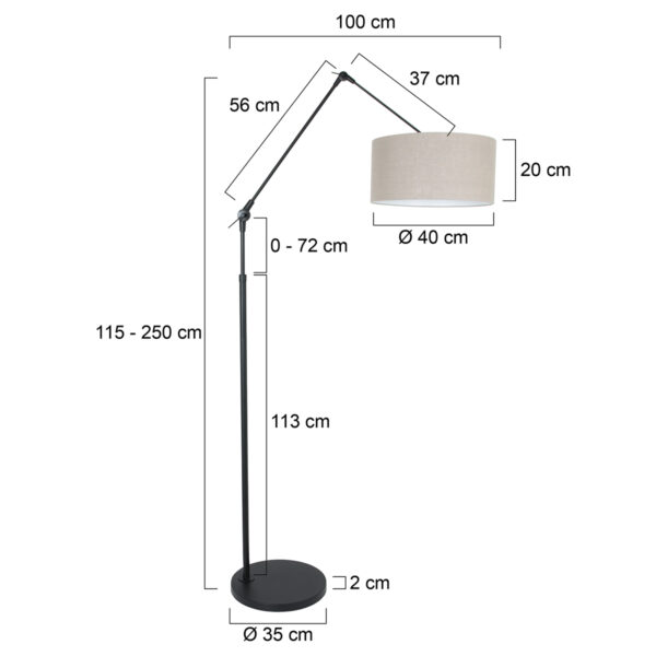 Steinhauer Prestige Chic vloerlamp - knikarm - met lampenkap - Ø40 cm - zwart met beige - Image 5