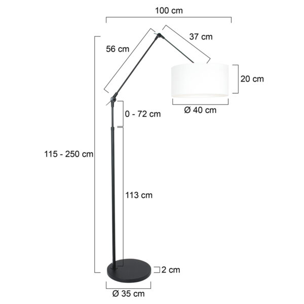 Steinhauer Prestige Chic vloerlamp - knikarm - met lampenkap - Ø40 cm - zwart met wit linnen - Image 5