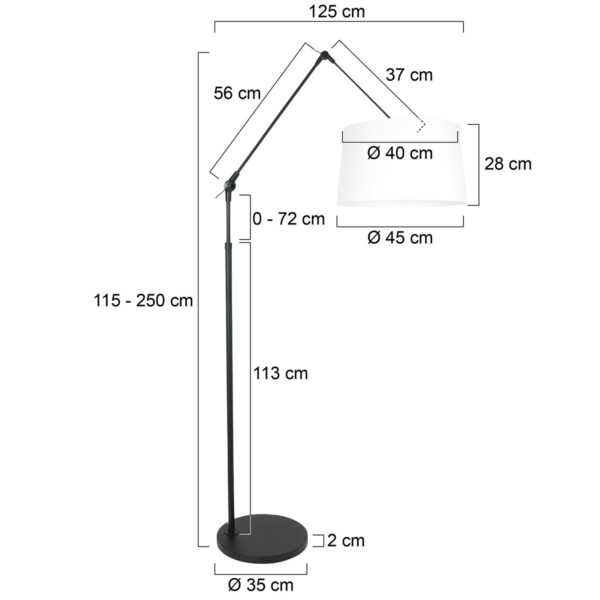 Steinhauer Prestige Chic vloerlamp - knikarm - verstelbaar - 250 cm hoog - mat zwart wit linnen kap - Image 6