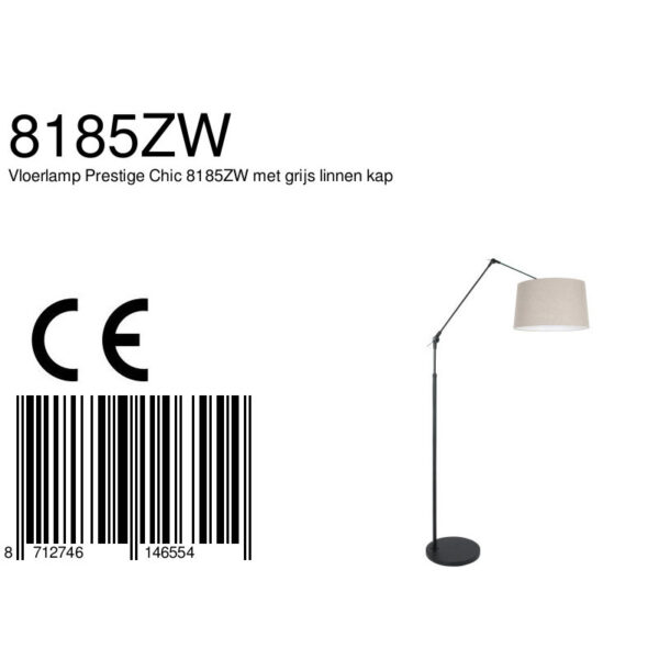 Steinhauer Prestige Chic vloerlamp - knikarm - verstelbaar - 250 cm hoog - mat zwart met beige kap - Image 6