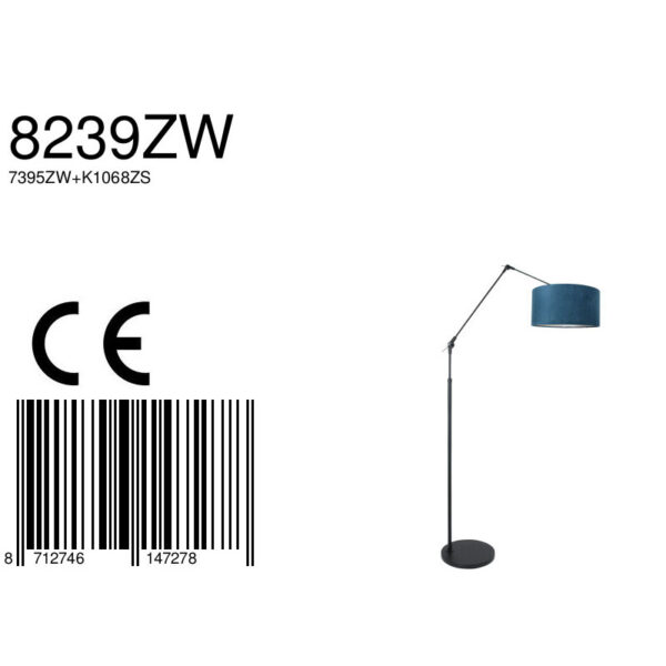 Steinhauer Prestige Chic vloerlamp - knikarm - 250 cm hoog - verstelbaar - zwart met blauwe kap - Image 6