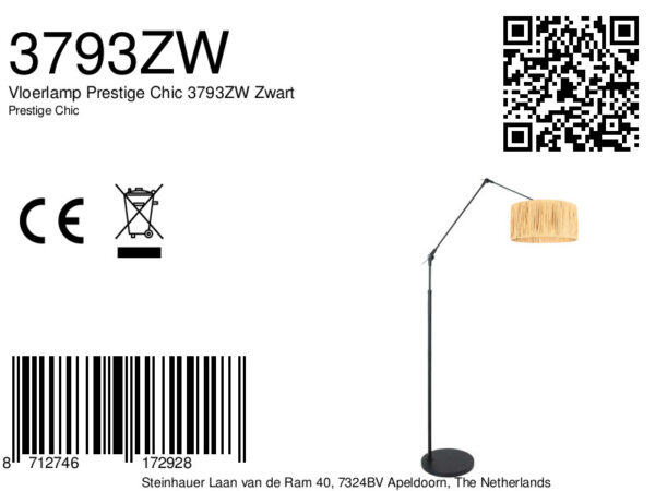 Steinhauer Prestige chic vloerlamp – Draai- en/of kantelbaar en In hoogte verstelbaar – E27 (grote fitting) – naturel en zwart - Image 6