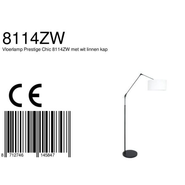 Steinhauer Prestige Chic vloerlamp - knikarm - met lampenkap - Ø40 cm - zwart met wit linnen - Image 6