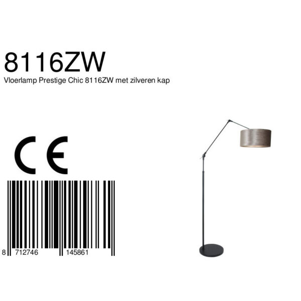 Steinhauer Prestige Chic vloerlamp - met grijze velvet kap - verstelbaar - 250 cm hoog - zwart - Image 6