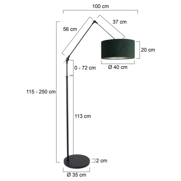 Steinhauer Prestige Chic vloerlamp - met groene velvet kap - verstelbaar - 250 cm hoog - zwart - Image 6