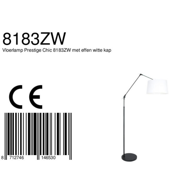Steinhauer Prestige Chic vloerlamp - knikarm - verstelbaar - 250 cm hoog - mat zwart met effen witte kap - Image 6