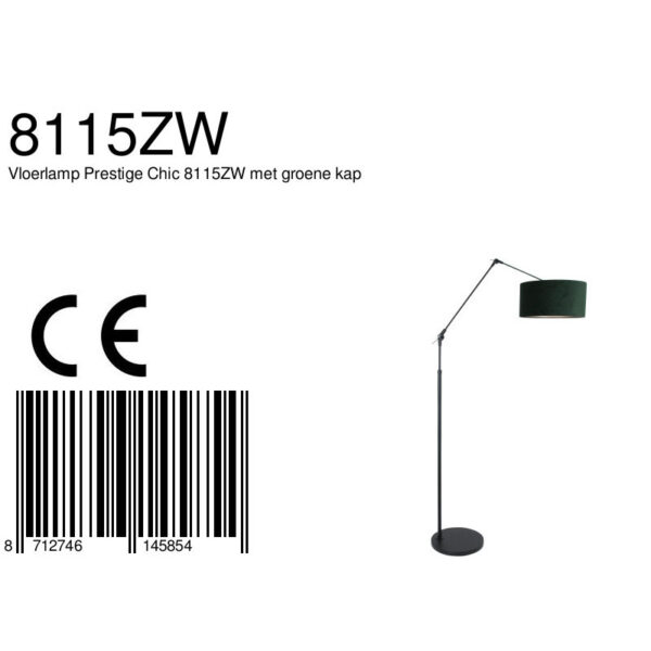 Steinhauer Prestige Chic vloerlamp - met groene velvet kap - verstelbaar - 250 cm hoog - zwart - Image 7