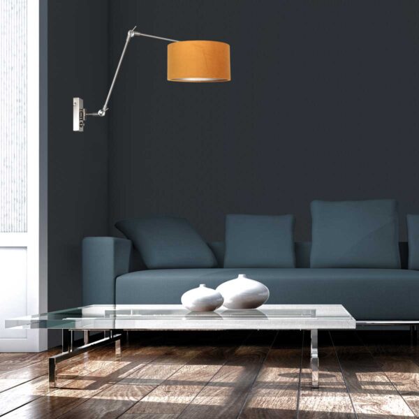 Steinhauer Prestige Chic wandlamp - kap ⌀30 cm - tot 105 cm diep - dimmer op het product - E27 - staal en okergeel - Image 2