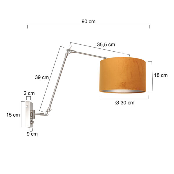 Steinhauer Prestige Chic wandlamp - kap ⌀30 cm - tot 105 cm diep - dimmer op het product - E27 - staal en okergeel - Image 6