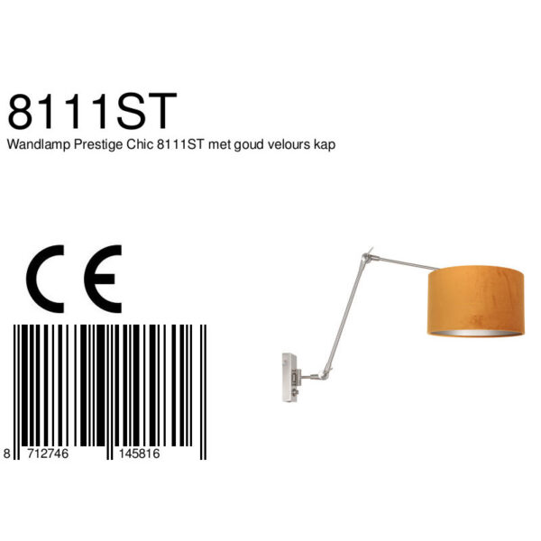 Steinhauer Prestige Chic wandlamp - kap ⌀30 cm - tot 105 cm diep - dimmer op het product - E27 - staal en okergeel - Image 7
