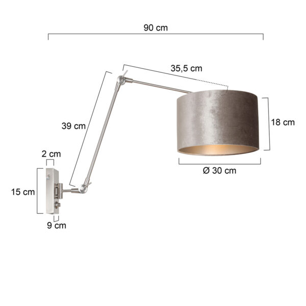 Steinhauer Prestige Chic wandlamp - kap ⌀30 cm - tot 105 cm diep - dimmer op het product - E27 - staal en zilver - Image 5