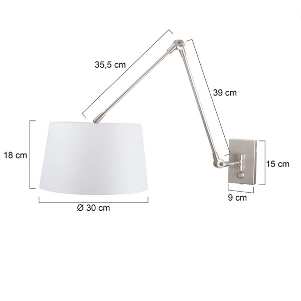 Steinhauer Gramineus wandlamp - met witte kap - uittrekbare arm - dimbaar - draai- en kantelbaar - E27 - staal - Image 5