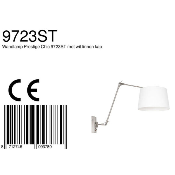 Steinhauer Gramineus wandlamp - met crèmekleurige kap - uittrekbare arm - dimbaar - draai- en kantelbaar - E27 - staal - Image 6