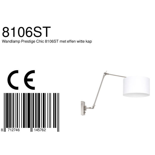 Steinhauer Prestige Chic wandlamp - kap ⌀30 cm - tot 105 cm diep - dimmer op het product - E27 - staal en wit - Image 6