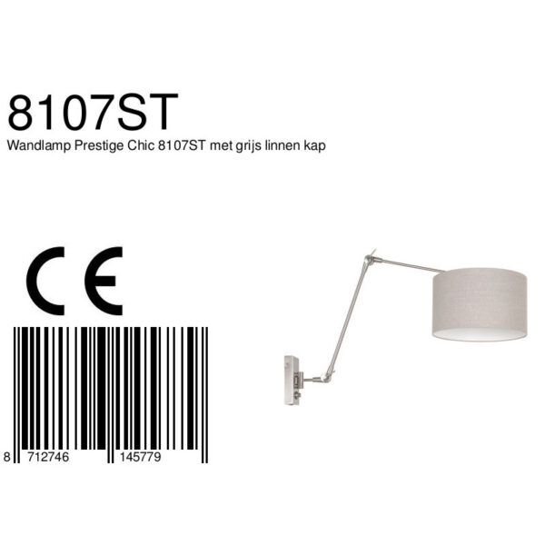 Steinhauer Prestige Chic wandlamp - kap ⌀30 cm - tot 105 cm diep - dimmer op het product - E27 - staal en grijs - Image 6