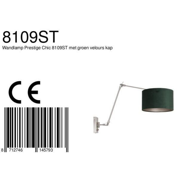 Steinhauer Prestige Chic wandlamp - kap ⌀30 cm - tot 105 cm diep - dimmer op het product - E27 - staal en groen - Image 6